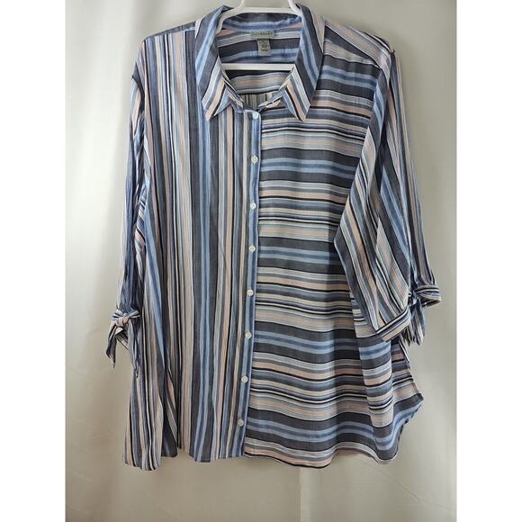 Catherines Womens Sz 5x Blue Pink White Stripe Fairy Lightweight Tunic Blouse - Picture 13 of 13